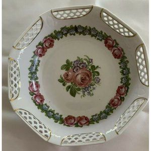 Vintage Schwarzenhammer Rose Bowl with gold Trim Dish No Damage